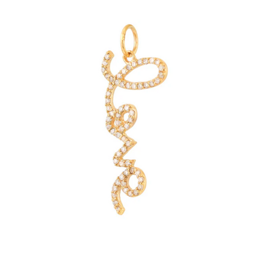 14ct Yellow Gold Diamond Love Word Pendant Charm