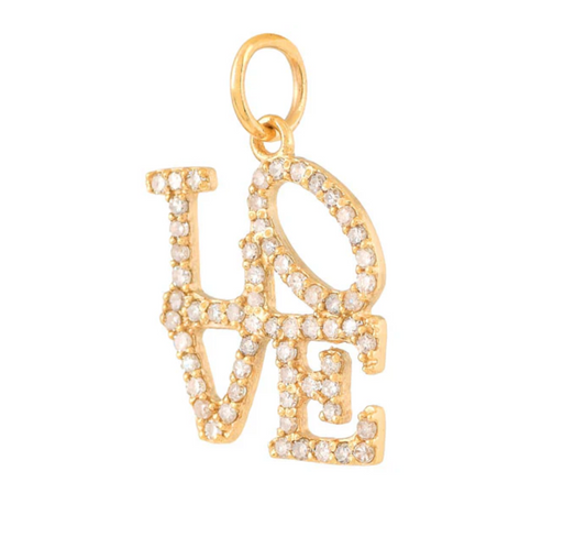 14ct Yellow Gold Diamond Love Letter Pendant Charm
