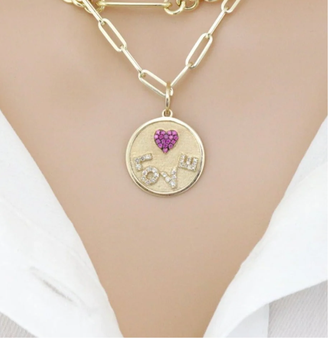 14ct Yellow Gold Diamond Love Heart Pendant Charm