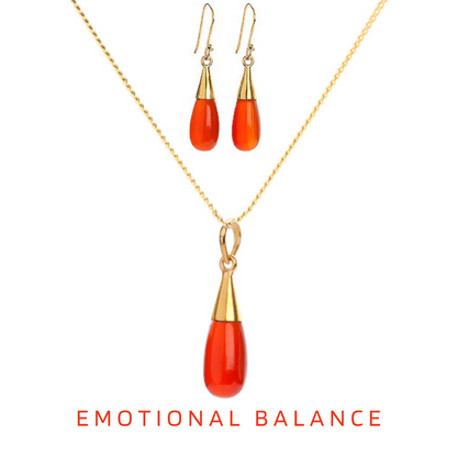 18K Gold Carnelian Sacral Chakra Droplet Necklace and Earring Set