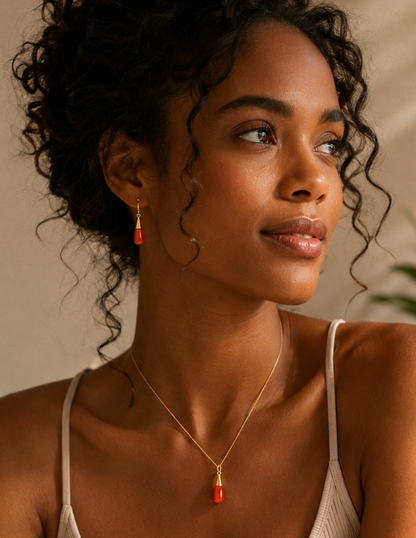 18K Gold Carnelian Sacral Chakra Earrings | August Birthstone