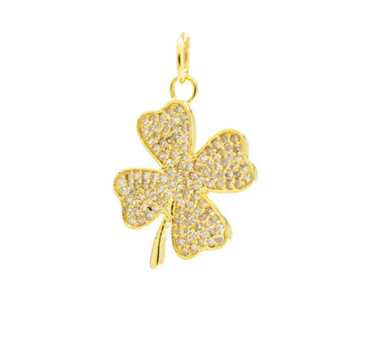 14ct Gold Four Leaf Lucky Clover Diamond Pendant Charm