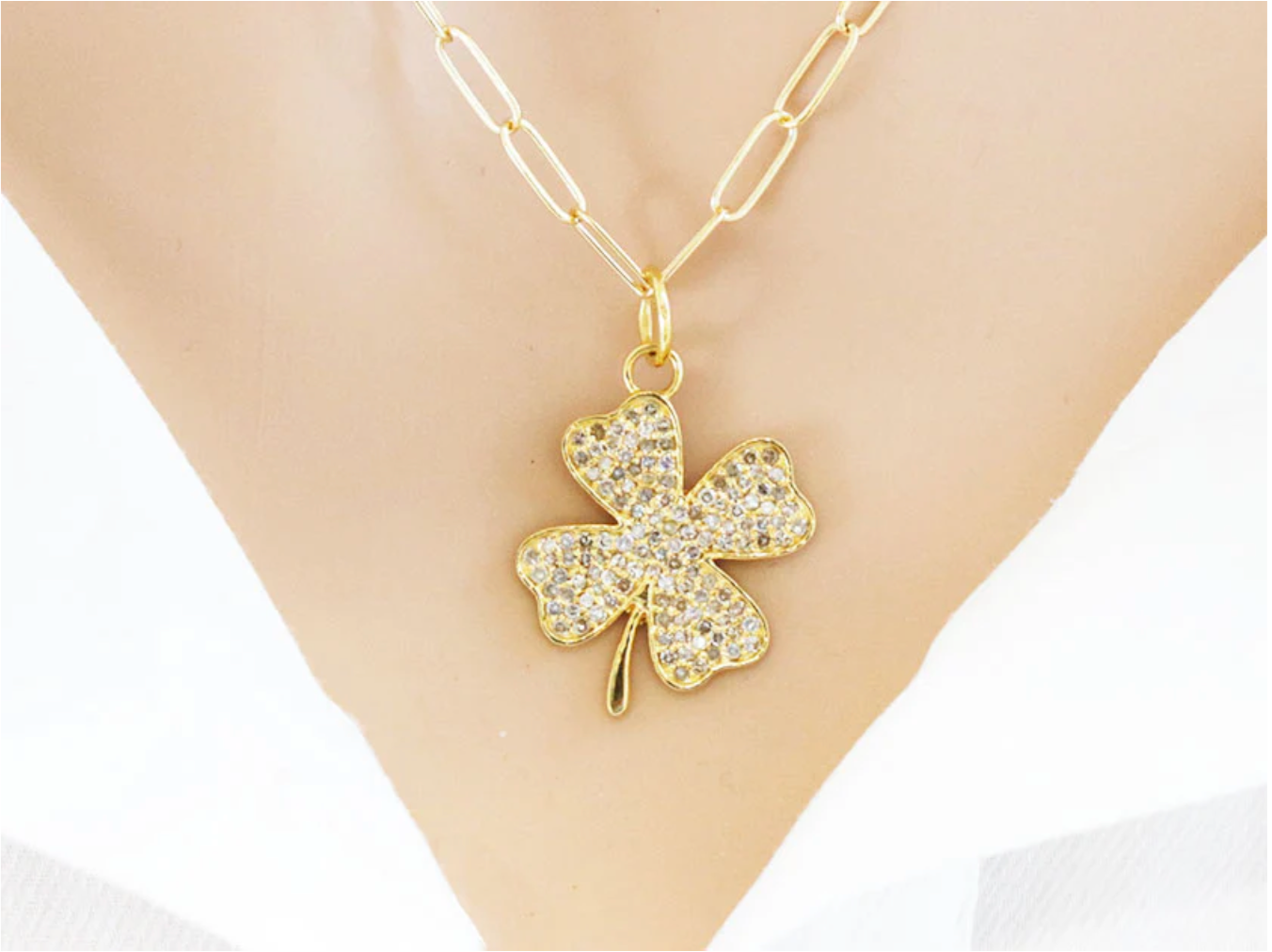 14ct Gold Four Leaf Lucky Clover Diamond Pendant Charm