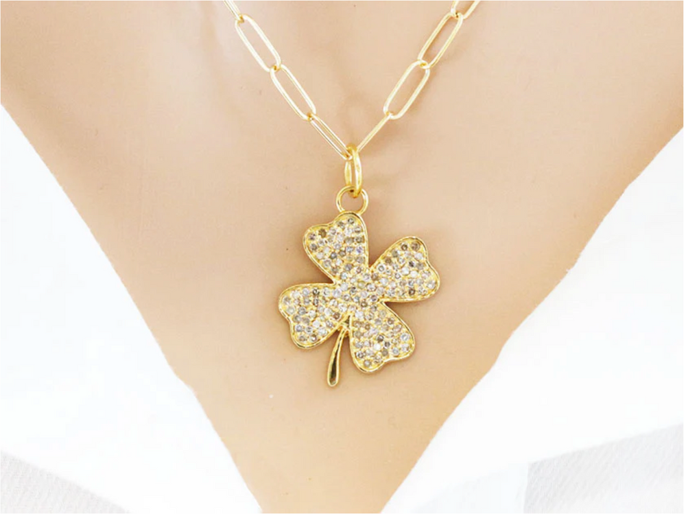 14ct Gold Four Leaf Lucky Clover Diamond Pendant