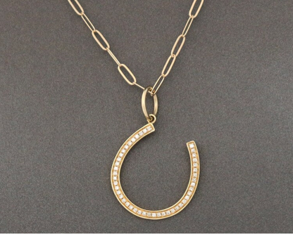 14ct Gold Lucky Horseshoe Diamond Pendant Charm