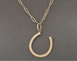 14ct Gold Lucky Horseshoe Diamond Pendant