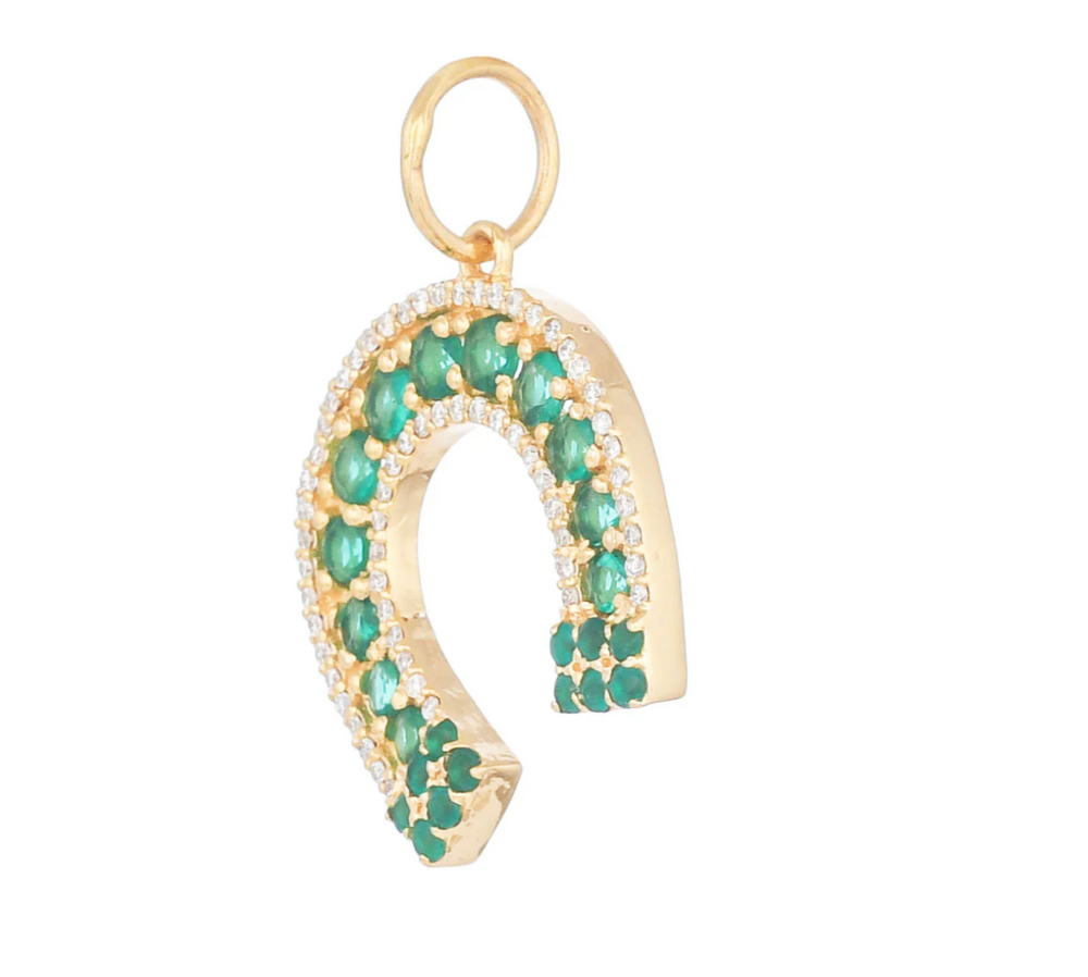 14ct Gold Lucky Horseshoe Diamond And Emerald Pendant