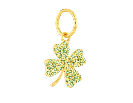 14ct Gold Four Leaf Lucky Clover Emerald Pendant Charm