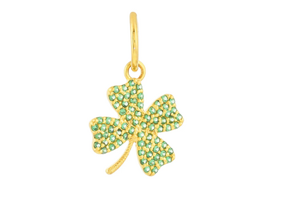 14ct Gold Four Leaf Lucky Clover Emerald Pendant Charm