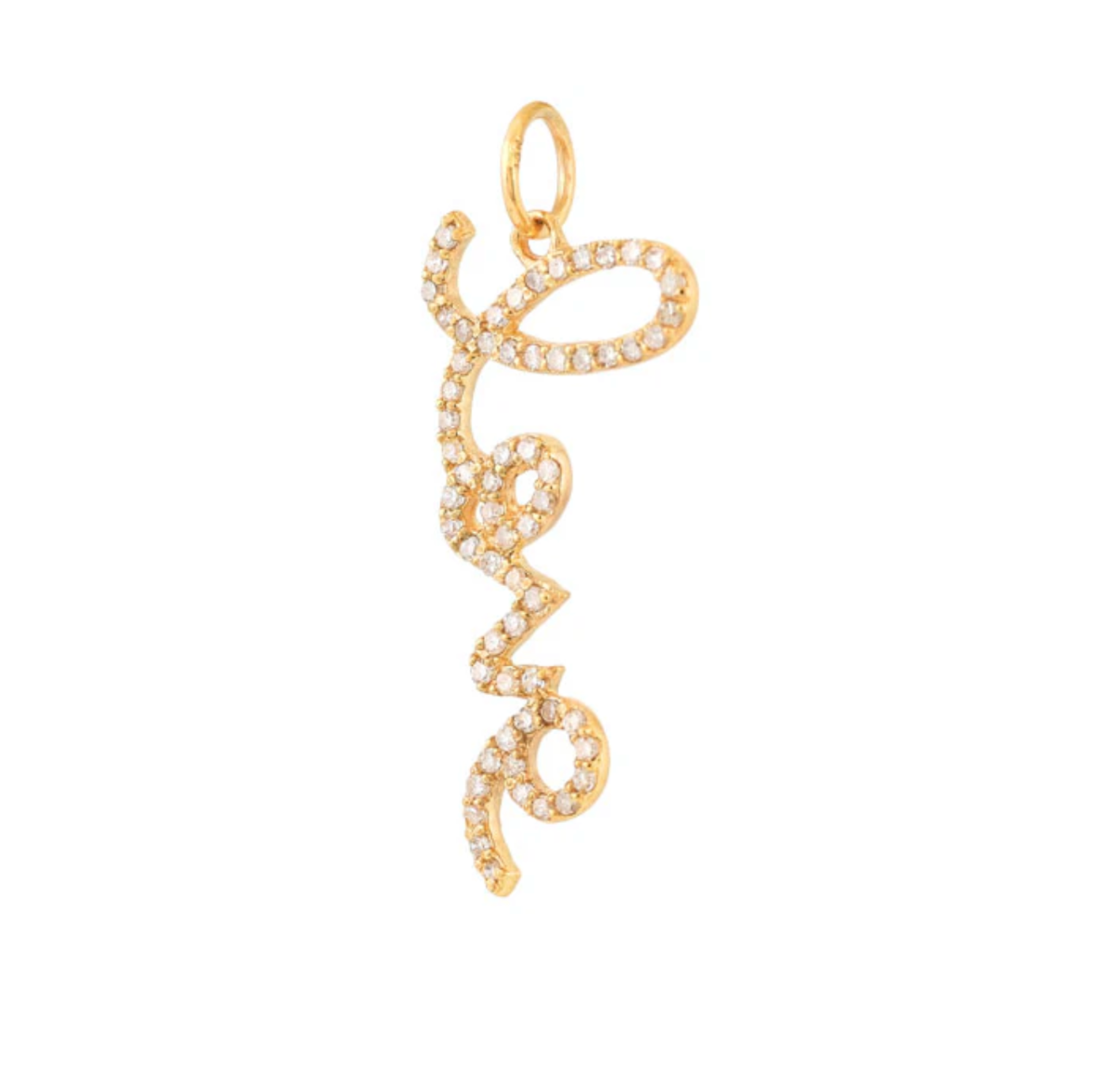 14ct Yellow Gold Diamond Love Word Pendant Charm