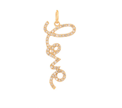 14ct Yellow Gold Diamond Love Word Pendant Charm