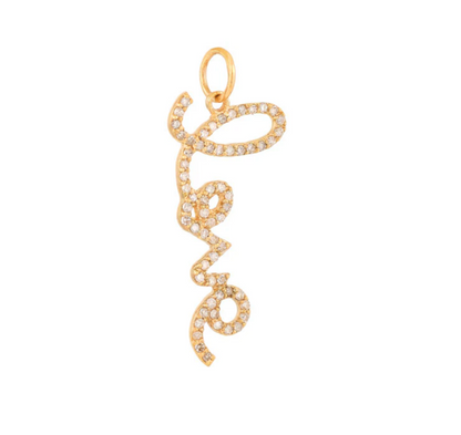 14ct Yellow Gold Diamond Love Word Pendant Charm