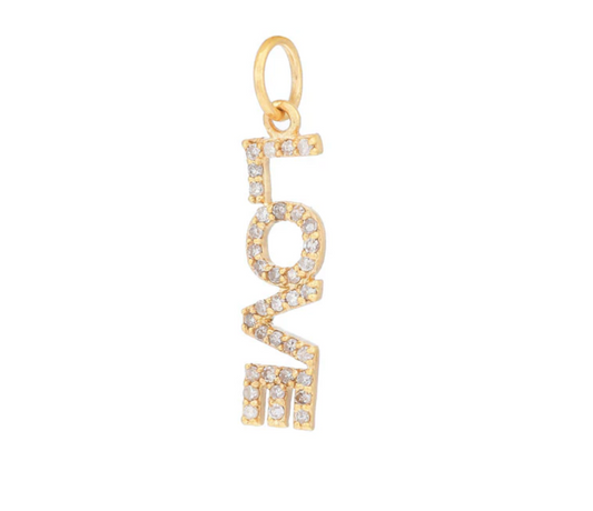 14ct Yellow Gold Diamond Love Graffiti Letter Pendant Charm