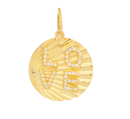 14ct Yellow Gold Diamond Sunray Love Pendant Charm