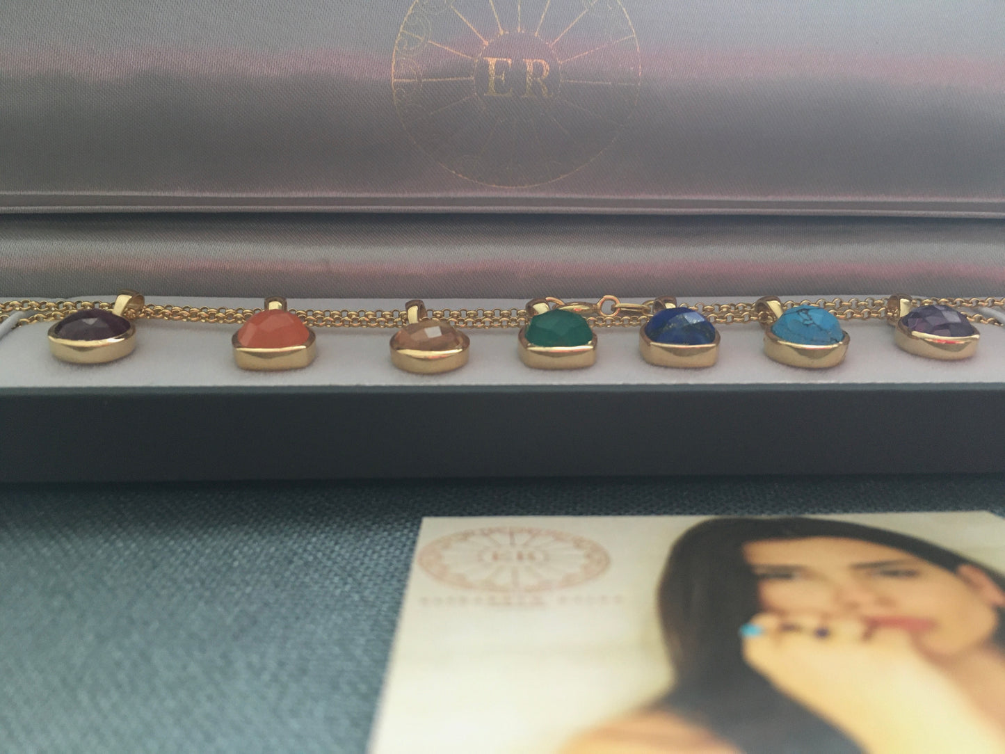 18K Gold 7 Chakra Gemstone Pendant Necklace Gift Set