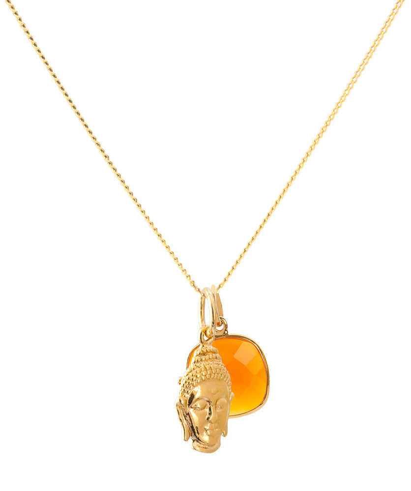 18K Gold Buddha Head Amulet Pendant Necklace