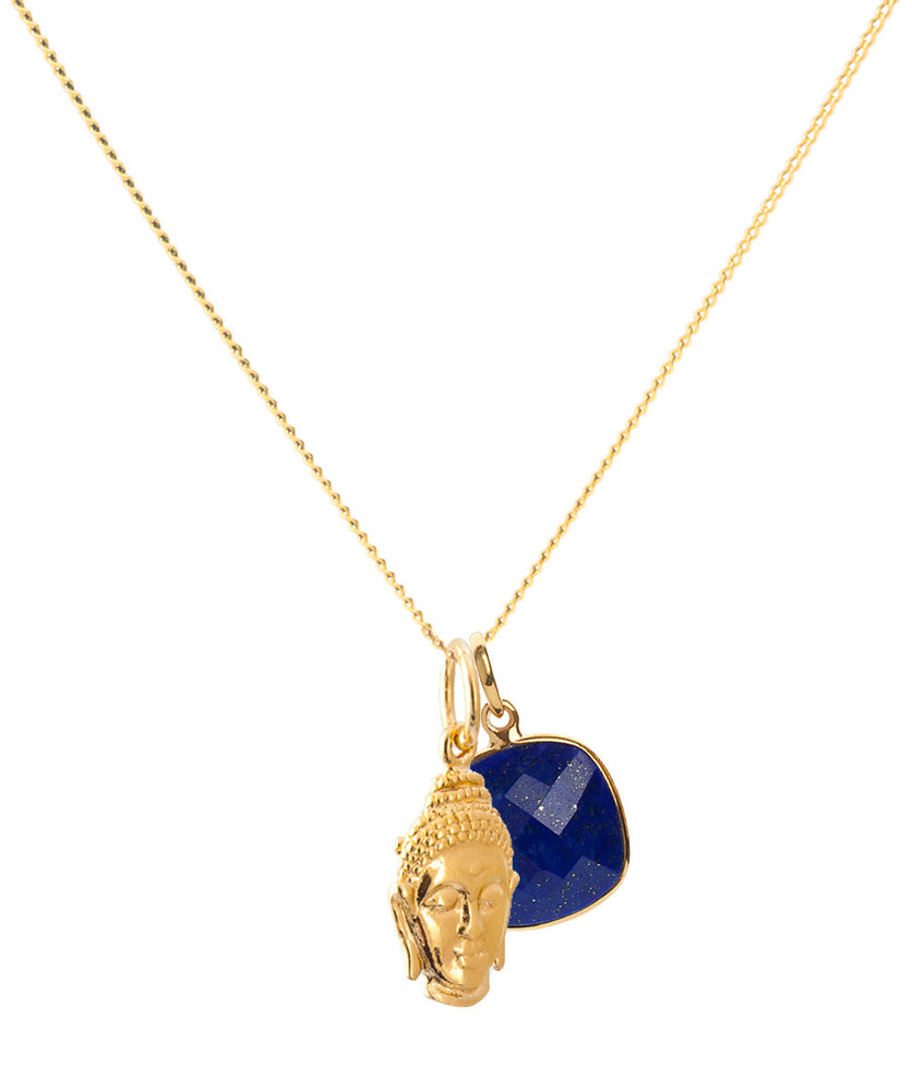 18K Gold Buddha Head Amulet Pendant Necklace