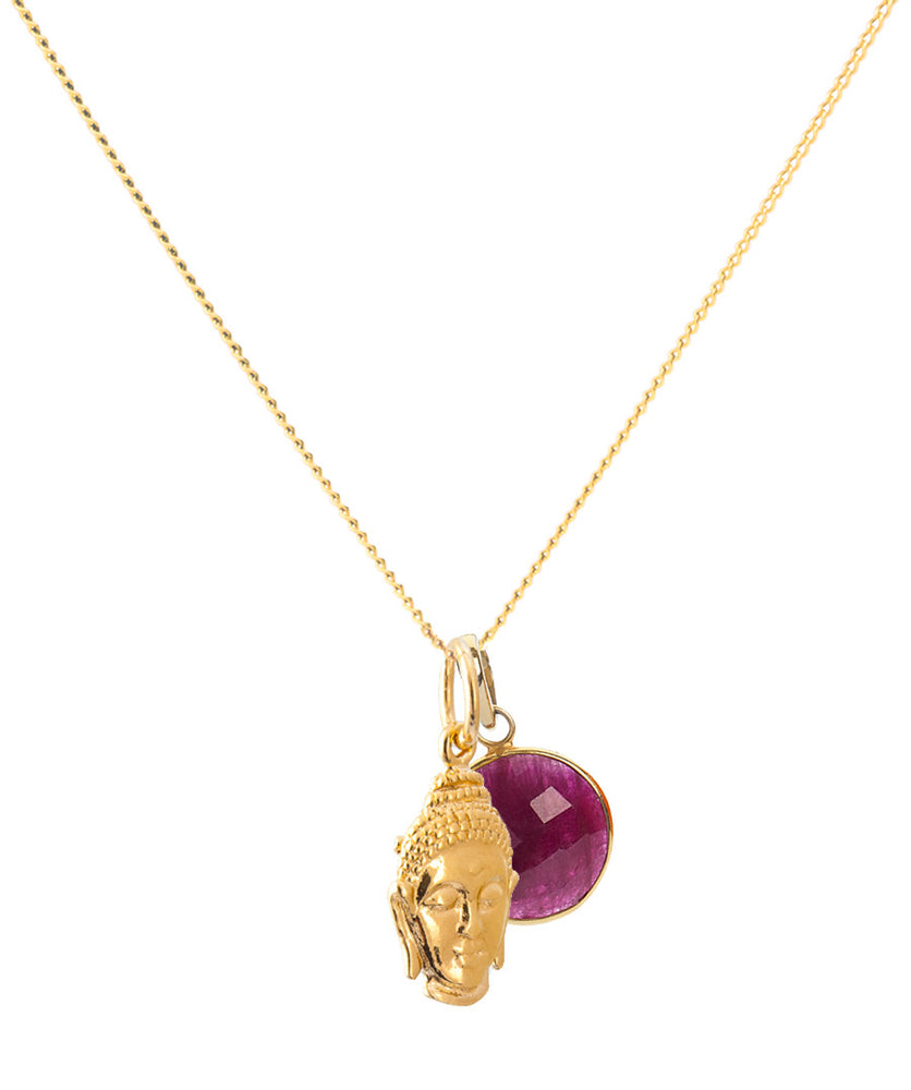 18K Gold Buddha Head Amulet Pendant Necklace