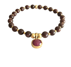 18K Gold Ruby and Garnet Root Chakra Bracelet ( Survival )