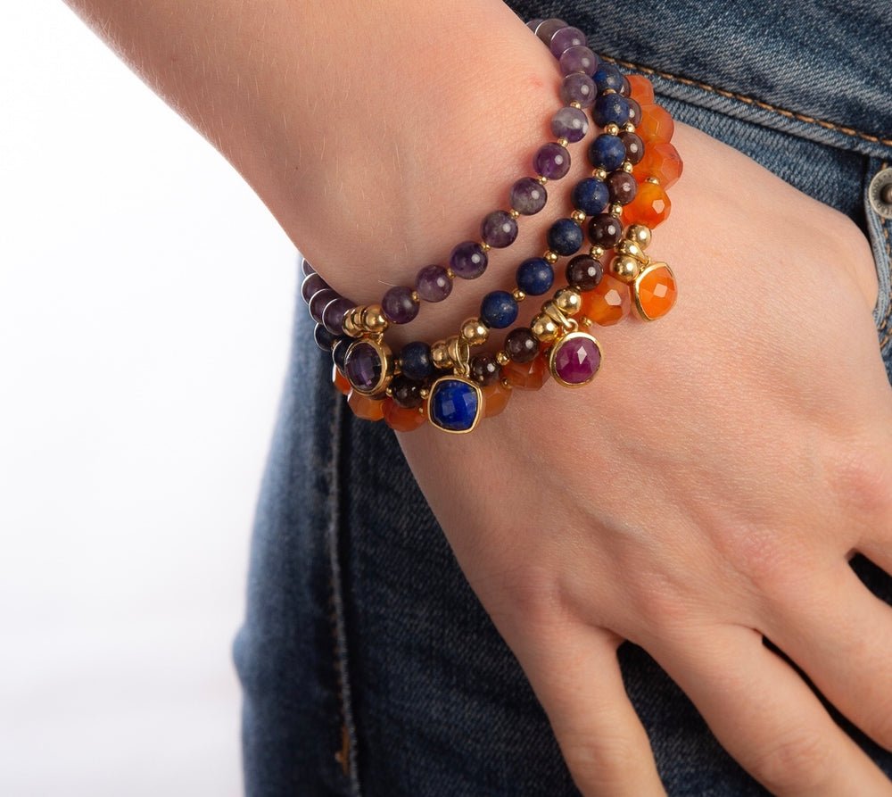18K Gold Ruby and Garnet Root Chakra Bracelet ( Survival )