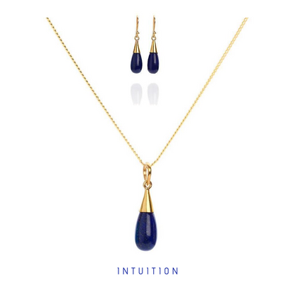 18K Gold Lapis Lazuli Third Eye Chakra Droplet Necklace & Earrings Gift Set