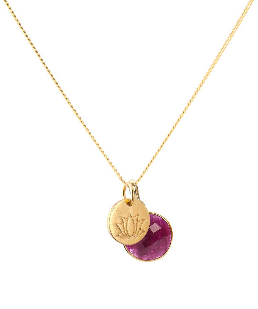 18K Gold Lotus Amulet Pendant Necklace