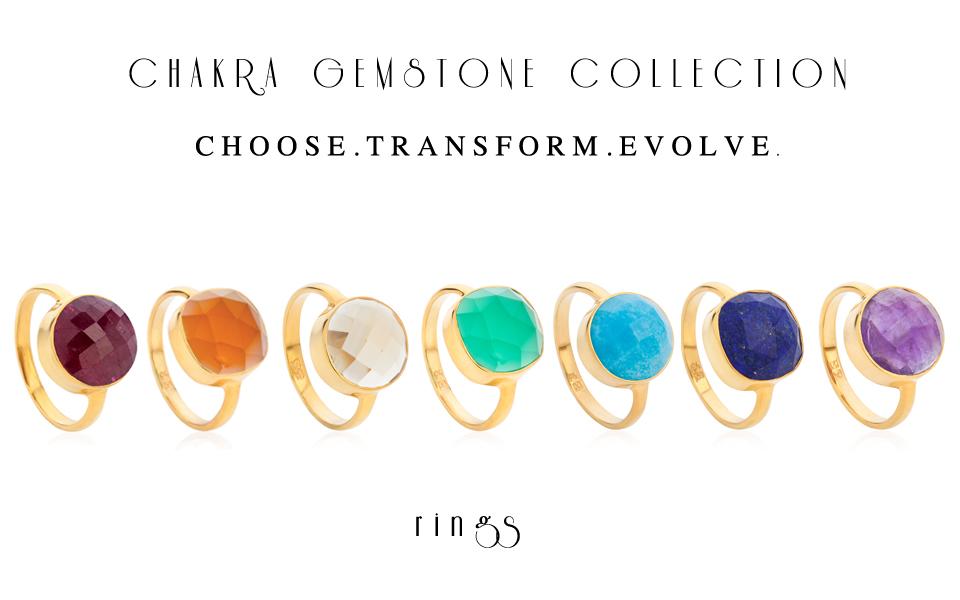 18K Gold 7 Chakra Gemstone Ring Gift Set