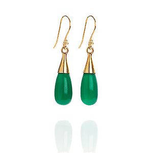 18K Gold Green Onyx Heart Chakra Earrings