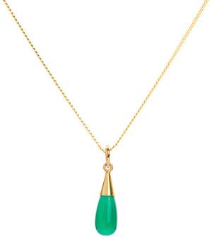 18K Gold Green Onyx Heart Chakra Droplet Pendant Necklace