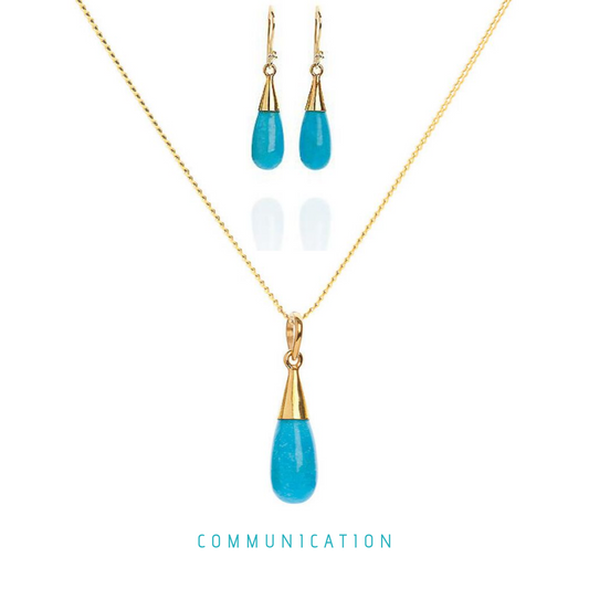 18K Gold Turquoise Throat Chakra Droplet Necklace & Earrings Gift Set